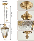 Copper Outdoor Pendant Light With Waterproof Anti Rust Finish, brass exterior hanging fixture, 19.3 inches high, multiple views