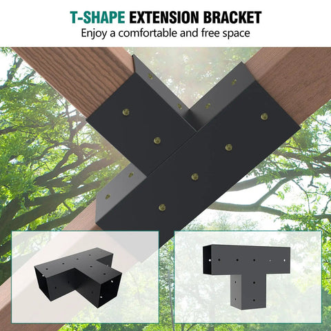4 Pack T Shape Pergola Bracket Kit With Post Base For 4x4 Beams 3.5x3.5, Elevated Wood Stand, Heavy Duty Outdoor Patio Gazebo Sheds Construction, Easy Install, Weatherproof Support