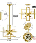 Black And Gold Dope Industrial 8 Light Geometric Pendant Chandelier for dining room and kitchen island dimensions and details