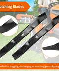 21 Inch Mulching Mower Blades For Husqvarna Poulan Pro Craftsman 42 Inch Deck Replacement shown horizontally with close-up inserts