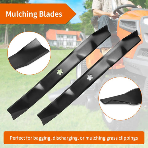 21 Inch Mulching Mower Blades For Husqvarna Poulan Pro Craftsman 42 Inch Deck Replacement shown horizontally with close-up inserts