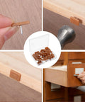 30 Piece Drawer Glide Set With Square Nail-On Plastic Drawer Slides 17x12 Mm, Transparent Storage Box Included, Dresser Repair Kit For Fixing Drawers And Restoring Smooth Sliding Motion On Furniture (Brown) showing brown nail-on slides on a drawer and in box