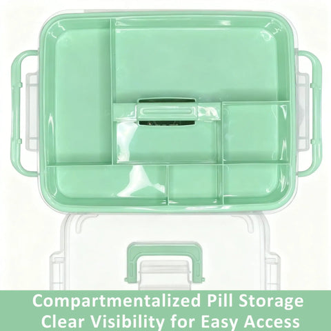 Grab And Go See Through Medicine Storage Box Set With Lids 2 Pack Portable First Aid Organizer With Handle Stackable Medical Supply Storage For Family Home Office Bathroom Bedroom Green, top view