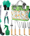 Top Notch 10 Piece Heavy Duty Garden Tool Set With Stainless Steel Tools And Wooden Handles Comes With Storage Bag