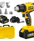 Cordless Heat Gun Kit With Dual Temp Up To 1022 F, 550 C, All In One Portable Hot Air Tool With 5 Nozzles And 2x4.0Ah Batteries, yellow
