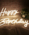 Happy Birthday Neon Sign Led Wall Decor Warm White Glow Two Piece Display For Birthday Party Setup With Easy On Off Switch