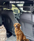 Premium High Density Mesh Dog Car Barrier For Tesla Cybertruck installed in vehicle cabin with dog and cat.