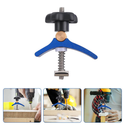 Pro Grade Woodworking T Slot Clamp With Hold Down Function Blue T Track Clip for Carpenter Workholding Tools shown in use