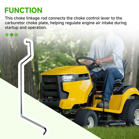 Choke Linkage Rod Replacement For Cub Cadet Lawn Tractors And Zero Turn Mowers Beefy DIY Friendly Upgrade For Z Force RZT LT Series Fits Various Models Easy Install Durable Performance metal choke rod shown with lawn tractor use