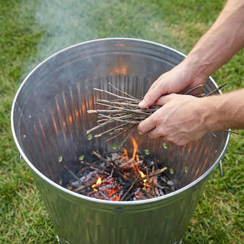 Outdoor 31 Gallon Burn Barrel For Trash Leaves And Paper Galvanized Steel Burn Can Cage Bin With Chimney Lid And Vent Holes