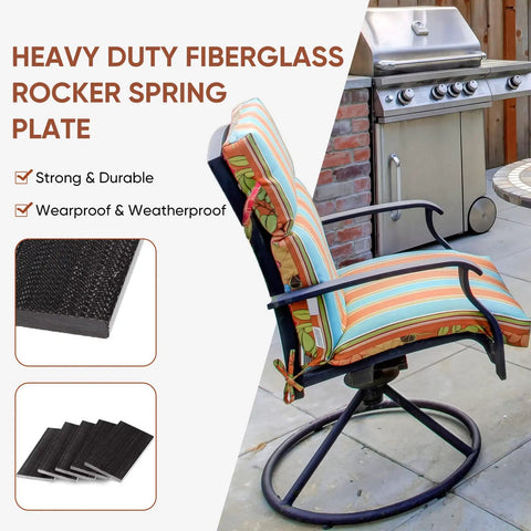 Ten Piece Black Patio Chair Spring Plates Swivel Rocker Replacement Sling Repair Kit Tough Backyard Furniture Fix To Bring Those Old Seats Back In Full Swing Naturally, fiberglass spring plate, outdoor rocker, durable.