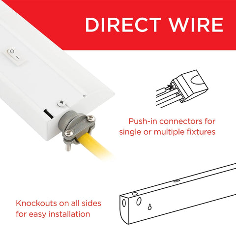 Direct wire installation details for 24 Inch Hardwired Under Cabinet Lights with 3 Color Temperatures 2700K Warm, 4000K Cool, 5000K Daylight, 825 Lumen High CRI LED, Dimmable Kitchen Under Cabinet Lighting for Pantry and Countertops.