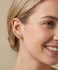 Gold Stud Earrings Set For Women 12 Pairs In 3 Styles And 4 Sizes Hypoallergenic Jewelry Kit Featuring CZ Sparkle Studs Shiny Gold Ball Studs And Classic Pearl Studs For Everyday Wear 3-6mm gold ball studs on model