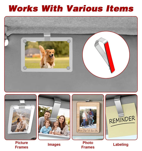 6 Pcs Car Visor Clip Photo Holder With Durable Adhesive Stainless Steel Clips for Custom Pictures on car visor