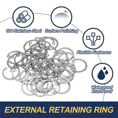 22mm ID Internal Retaining Rings, 50 Pack E Clip Snap Ring, Stainless Steel 304 Internal Circlip for automotive valve equipment bearings piles.