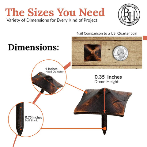 Dimensions of 100 Pack 1 Inch Small Square Head Clavos Decorative Nails In Oil Rubbed Bronze For Farmhouse Shutter Hardware Barn Doors