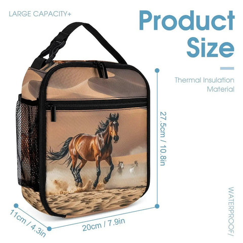 Insulated Lunch Bag With Large Capacity Cooler Tote for Work, featuring horses running in a desert storm design.