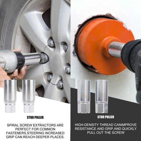 26 Piece Impact Bolt And Nut Remover Kit With Spiral Screw Extractor And 3 8 Drive Drill Bit in use for car repair