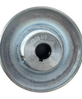 Half Inch Bore Three Inch Outer Diameter Single Groove V Belt Pulley For A 4L 3L Belts Beefy Carbon Steel Motor Pulley Zinc Plated With One Eighth By Sixteenth Inch Keyseat Two Screws And Included Wrench product view showing central bore and groove detail