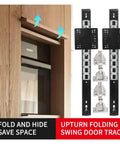 Rock Solid Side Mounted Ball Bearing Drawer Slides With Smooth Silent Glide Mechanism And Built Tough Cold Rolled Steel Frame For Full Extension Cabinet Hardware At Two Foot Length shown with upturn folding swing door track.