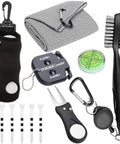 All In One Golf Accessories Kit With Bag Hook Tees Towel Cleaner Brush Ball Marker Divot Tool Score Counter And Retractable Groove Cleaner deconstructed view