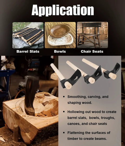 Carving Adze Set For Bowl Making With Straight Adze Large Curve Adze And Small Curve Adze Three Piece Kit and wood applications