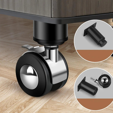 Universal 4 Piece Furniture Leg Set With Swivel Plate And Silent Rolling Wheels Adjustable Height close-up and assembly details
