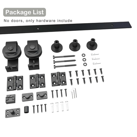 36 Inch Bi Folding Sliding Barn Door Hardware Track Kit With Heavy Duty Top Mounted Black Rollers For Two Doors Smooth Quiet Operation Easy To Install Doors Not Included layout