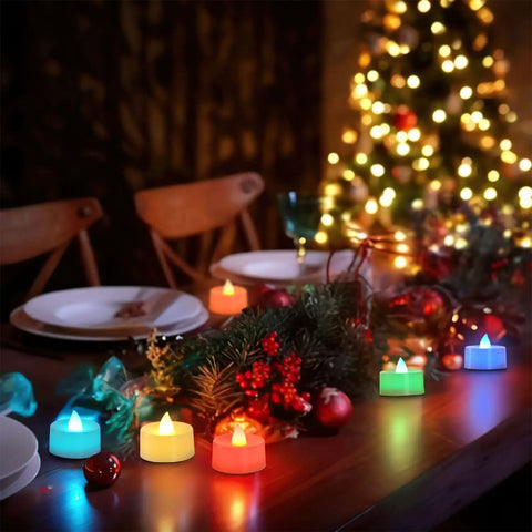 Color Changing LED Tea Lights 24 Pcs Flameless Tealight Candles With Colorful Lights Battery Operated on festive table setup