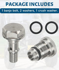 Must Upgrade Handle Knobs And Stainless Steel Banjo Bolt Kit For Dewalt DXPW3224, 3324 Pressure Wasers With Idle Down Valve Replacement To Boost Efficiency And Lock In That Fresh Cold Water Flow Right Now. stainless steel banjo bolt kit with 2 washers and 1 crush washer