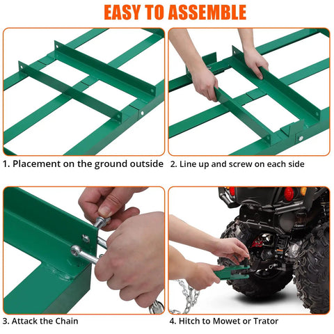 Assembly instructions for 4 Ft Drag Harrow Driveway Grader Heavy Duty Power Rake Tow Behind Lawn Rake For ATV UTV Tractor And Mower.