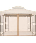 Patio Gazebo Mosquito Netting Screen Walls Beige For 10x10 Gazebos No Fuss Setup Mesh Panels installed on frame