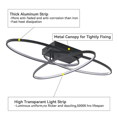 Three Ring Modern Low Profile Flush Mount LED Ceiling Light Dimmable 3000K Warm White 33 Inch Close To Ceiling Fixture