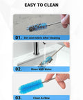 66 Inch Drain Cleaning Brush Set For Pipes And Sewers, Flexible Long Cleaner Tool With Dual Head Brushes, 5 Size Heads For Tight Corners, Heavy Duty Tube Cleaner Kit For Home, Kitchen, And DIY Plumbing, shown rinsed clean