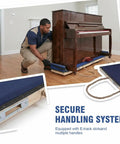 Man using Piano Moving Pad 6 Ft Heavy Duty Sliders With 1000 Lb Capacity Built On Solid Hardwood Platform 72 In Long By 13 In Wide By 6.3 In Tall Blue Move Pad For Safe, Smooth Instrument Relocation