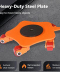 Heavy Duty Industrial Machinery Skate Dolly Features 360 Degree Slew Rotation Pu Anti Skid Rollers For Heavy Object Transfers Without The Hustle, orange steel plate with wheels.