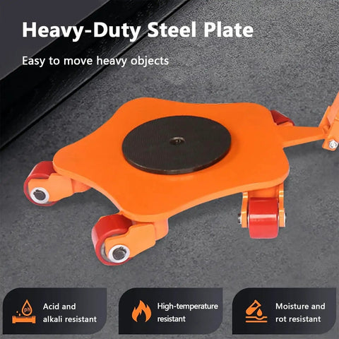 Heavy Duty Industrial Machinery Skate Dolly Features 360 Degree Slew Rotation Pu Anti Skid Rollers For Heavy Object Transfers Without The Hustle, orange steel plate with wheels.