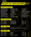 Application list for Beefed-Up 220A 12V Alternator with 3.6L V6 fitment for Jeep, Dodge, and Ram vehicles, 2011-2022.