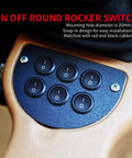 UL Listed 12V Round Rocker Switch SPST On Off 20mm Mini Circle Toggle installed on panel with 6 switches