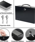Fireproof Lock Safe Box For Documents And Valuables With A Beefy Carrying Handle, Steel Security Safe For Cash Jewelry Money And Personal Items, 0.38 Cu Ft Capacity, 13.2 W X 11 D X 4.5 H, Black