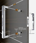 Diagram showing 16 Inch Modern Stainless Steel Door Handle Pulls in Chrome Mirror Polish Finish for various door types.