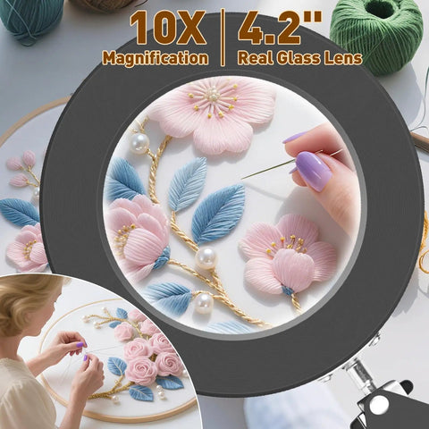 10X LED Magnifying Lamp With Clamp Real Glass Lens 3 Color Modes And Stepless Dimmable Desk Light for detailed craft work
