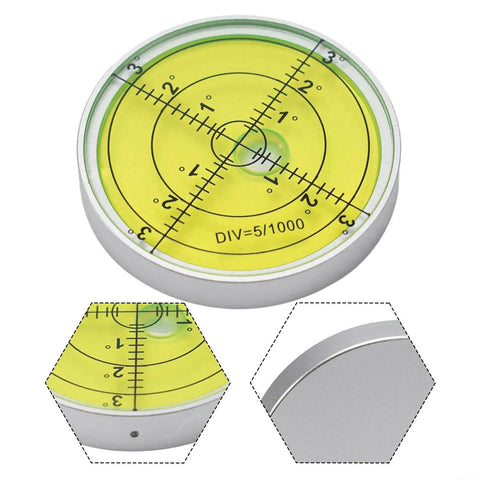 60mm Metal for spirit Level 1-3 Degree Range Green 60mm Metal(D) round bubble level with green liquid, precise measurement scale.