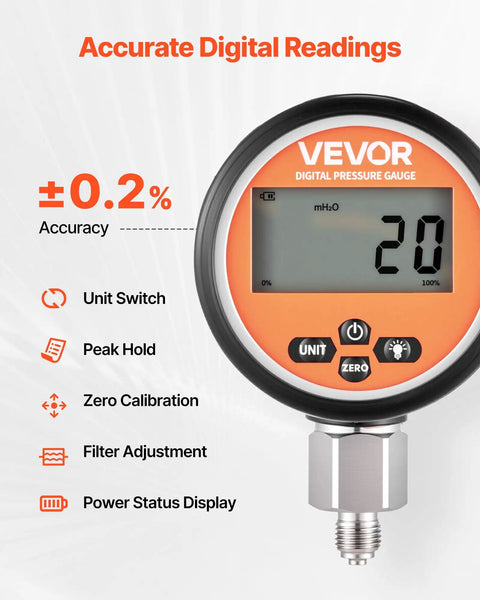 Close-up of digital pressure gauge display from Digital Hydraulic Pressure Test Kit With Dual Gauge 0 To 10000 PSI Manometer Tester