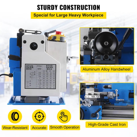 Badass Mini Metal Lathe 7X12 Inch Bench Top Machine With 550W Variable Speed Motor 2250RPM, featuring sturdy construction and aluminum alloy handwheel.