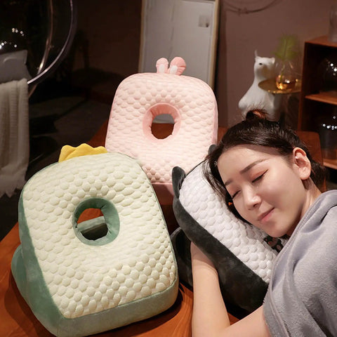 Cool Ice Silk Napping Face Pillow For Table Naps, Ergonomic and Breathable Travel Pillow with person resting head, Green