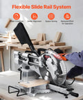 Sliding Compound Miter Saw With 12-Inch Blade, 15 Amp Motor, 60-Tooth Corded Double Bevel, LED Precision Alignment showcased on a workbench