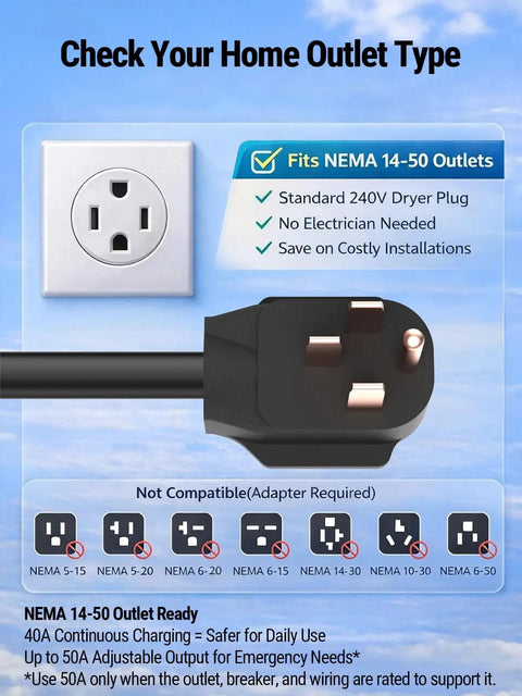 Tesla 50 Amp Level 2 EV Charger With 25 Ft Cable NEMA 14 50 Plug LCD Display Delay Timer For Model S X Y Cybertruck