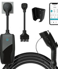 Level 2 EV Charger 7.6kW Plug-and-Play Home Charger With Dual Voltage 120V/240V, NEMA 5-15 And NEMA 14-50 Plugs, power cord and phone app display