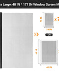 Window Screen Repair Kit for Doors and Windows, 48 by 177 Inches, Durable Fiberglass Mesh Roll for DIY use, shown in dimensions.